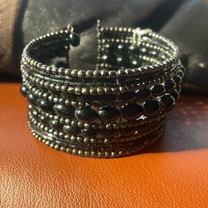 Multi strand black beads wire frame bracelet cuff. New.
